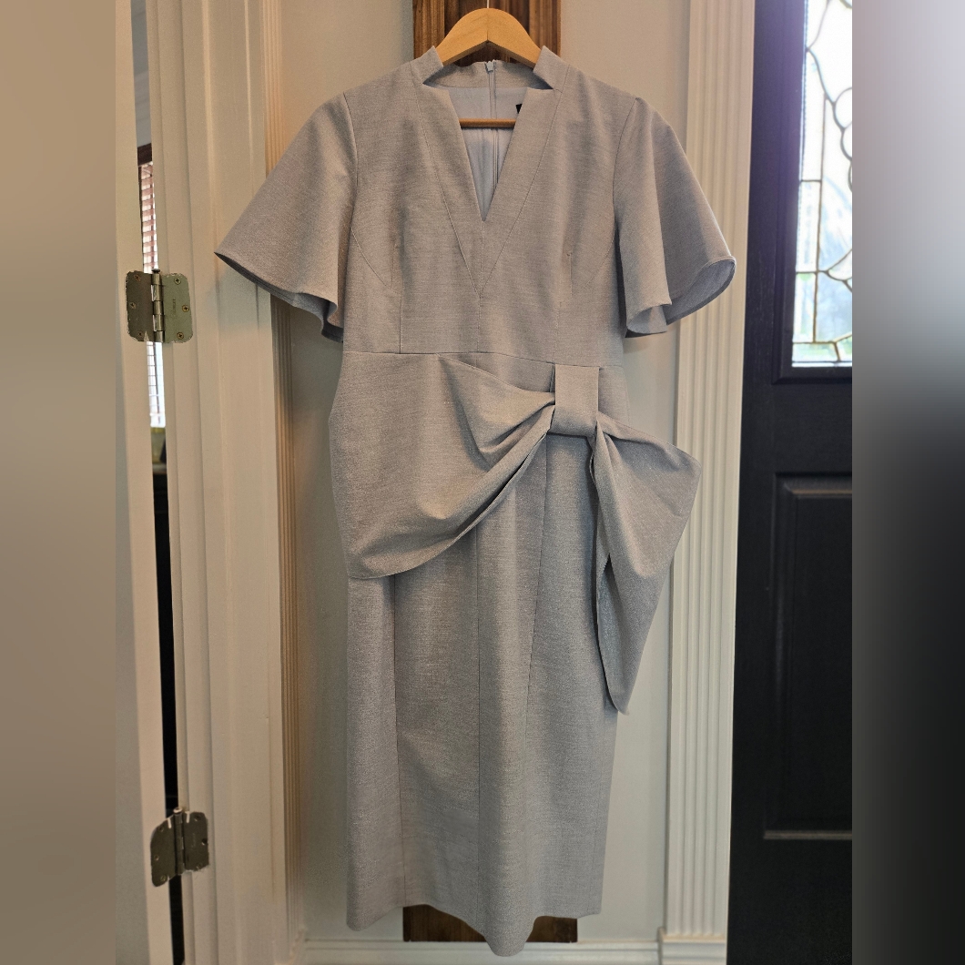 Petite Tailored Metallic Angel Sleeve Midi Pencil Dress Size 8